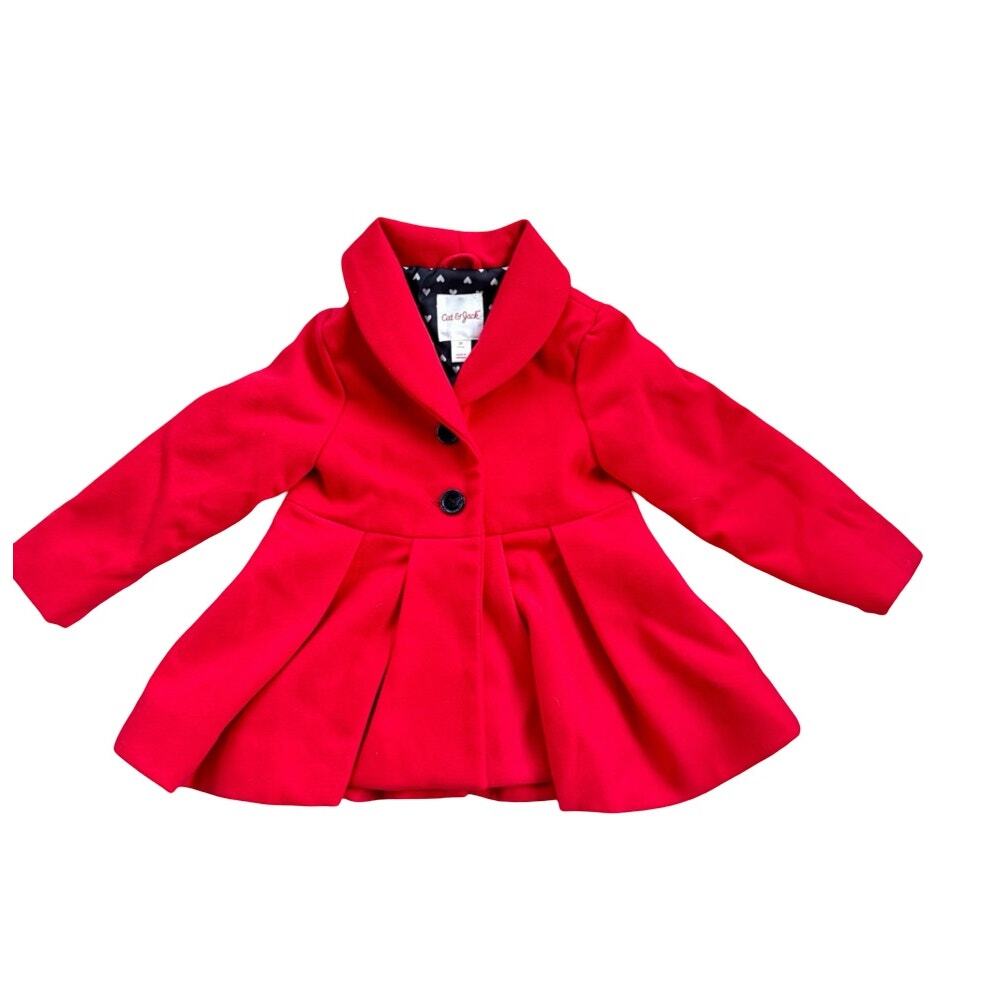 Cat and Jack Toddler Girl Red Pea Coat 2T
